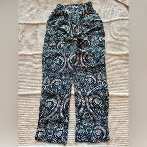 Maria Cher 100% Silk Besalu Boho Flowy Print Pants XS w/Pockets Designer